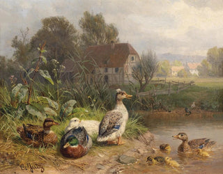 Canards au bord de l'étang - Carl Jutz — visning af kunstværket