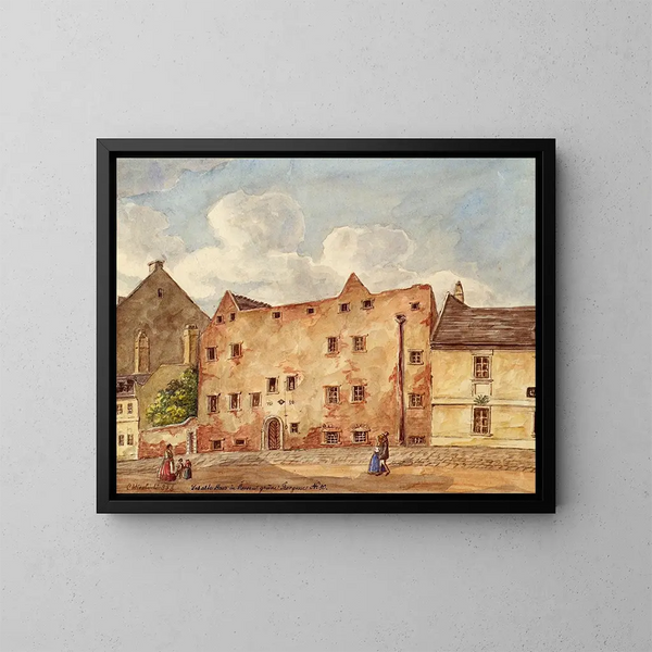 La gamle hus i den grønne gade Thorgasse nr. 80 i Wien-Rossau - Carl L. Wiesbeck — indrammet kunstværk på væggen