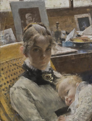 Carl Larsson - A Studio Idyll The Artists Wife and their Daughter.webp