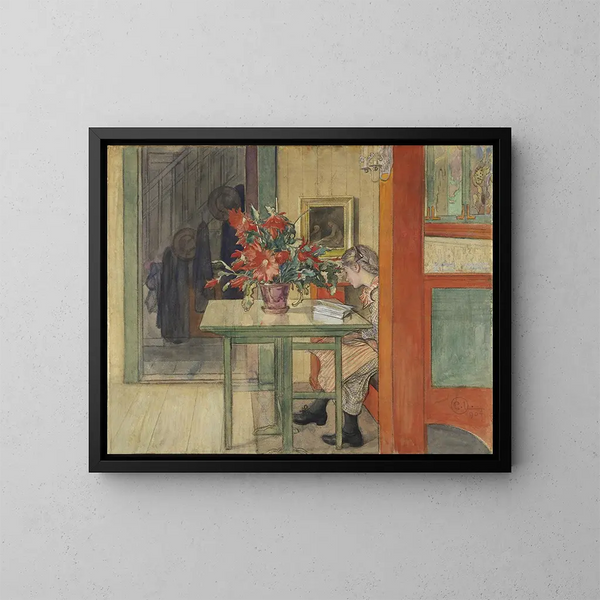 Lisbeth læsende - Carl Larsson — indrammet kunstværk på væggen