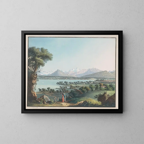 Vue du Mont-Blanc et d'une partie de Genève - Carl Ludwig Hackert — indrammet kunstværk på væggen