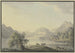 Lac en montagne med en pile i forgrunden og to køer - Carl Philipp Schallhas — visning af kunstværket