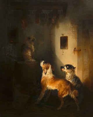 Carl Pischinger - Drei Hunde in einer Fleischkammer.webp