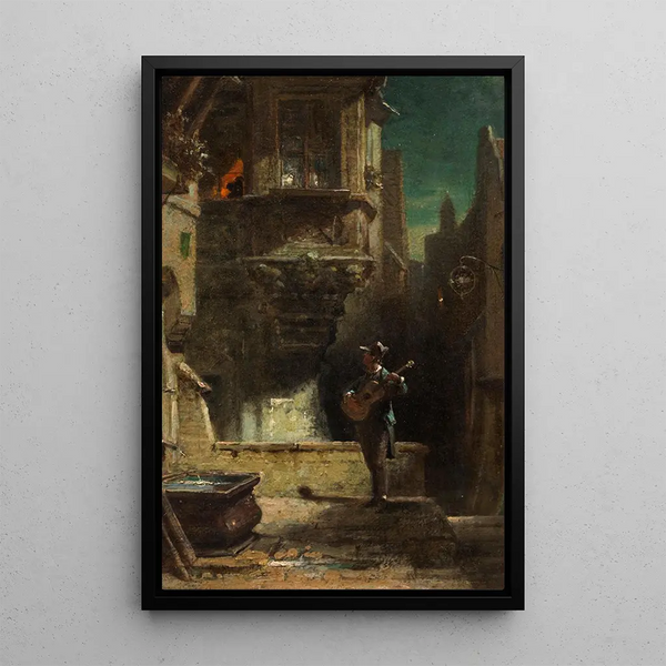 La Sérénade - Carl Spitzweg — indrammet kunstværk på væggen