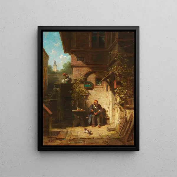 Ventende på avisen - Carl Spitzweg — indrammet kunstværk på væggen