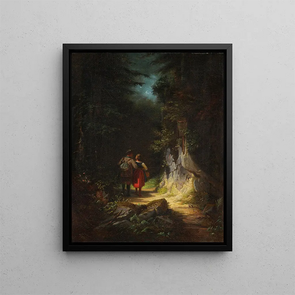 Jæger med en pige Den forelskede jæger - Carl Spitzweg — indrammet kunstværk på væggen