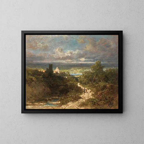 Landskabsmaleri med flod - Carl Spitzweg — indrammet kunstværk på væggen