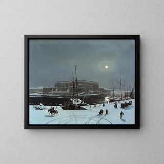 Vue du Palais Royal de Stockholm en hiver - Carl Stefan Bennet — indrammet kunstværk på væggen