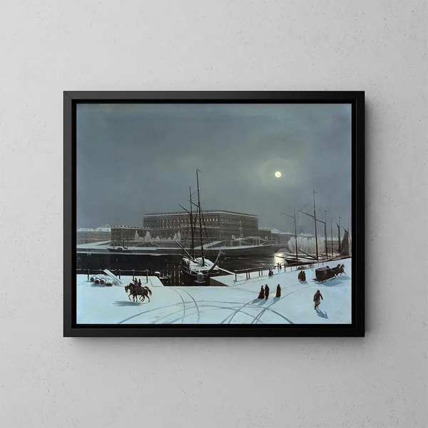 Vue du Palais Royal de Stockholm en hiver - Carl Stefan Bennet — indrammet kunstværk på væggen