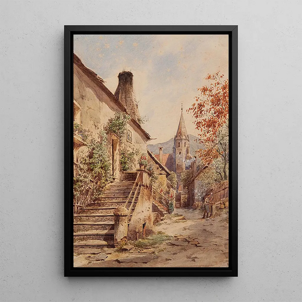 Sommerdag i Schwallenbach i Wachau - Carl Wenzel Zajicek — indrammet kunstværk på væggen