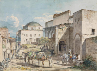 Carl Wilhelm Heideck - Gadeparti i Athen Med Hadji Hazekis palads og Tzistarakis Moskeen.webp