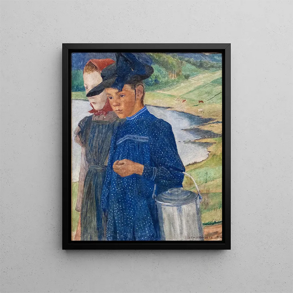 To piger på vejen - Carl Wilhelmson — indrammet kunstværk på væggen
