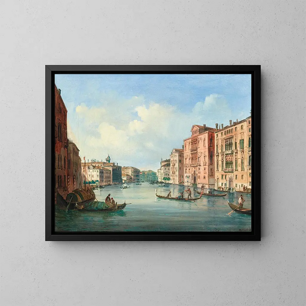 Venedig, udsigt over Grand Canal med Palazzo Cavalli-Franchetti og Palazzo Barbaro - Carlo Grubacs — indrammet kunstværk på væggen
