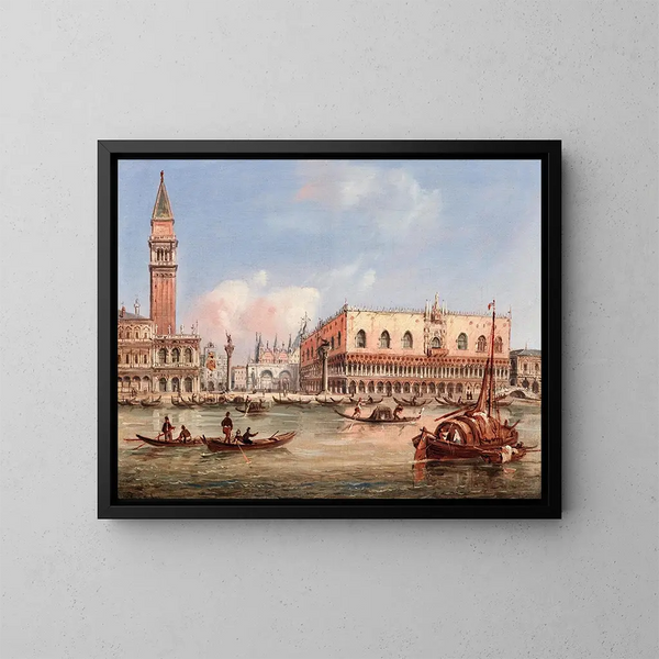 Venedig, udsigt over Piazzetta og Dogepaladset fra Bacino di San Marco - Carlo Grubacs — indrammet kunstværk på væggen