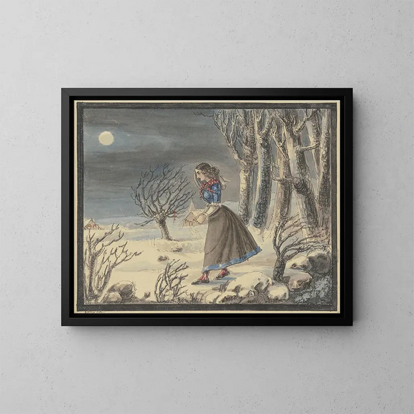 La poétesse Anna Louise Karsch dans un paysage d'hiver au clair de lune - Caroline Pierson — indrammet kunstværk på væggen