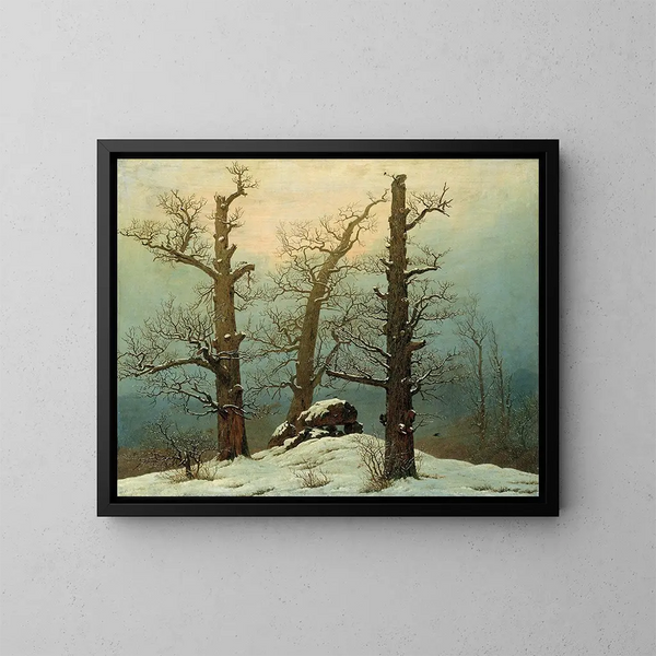 Cairn i sneen - Caspar David Friedrich — indrammet kunstværk på væggen