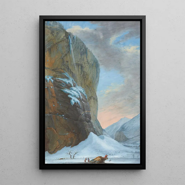 La chute du Staubbach dans la vallée de Lauterbrunnen en hiver - Caspar Wolf — indrammet kunstværk på væggen