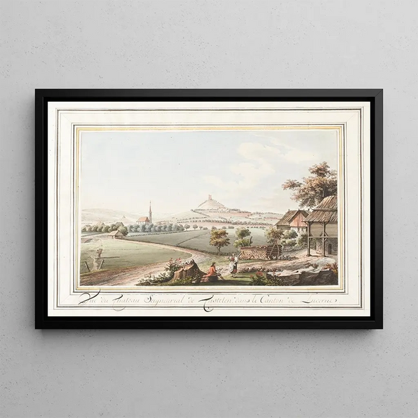 Vue du château seigneurial de Castelen dans le canton de Lucerne - Caspar Wolf — indrammet kunstværk på væggen