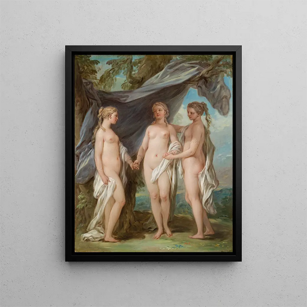 Les Trois Grâces - Charles André van Loo — indrammet kunstværk på væggen
