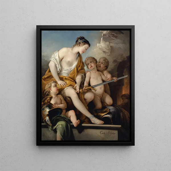 Venus og Cupidoer med Mars' arme - Charles André van Loo — indrammet kunstværk på væggen