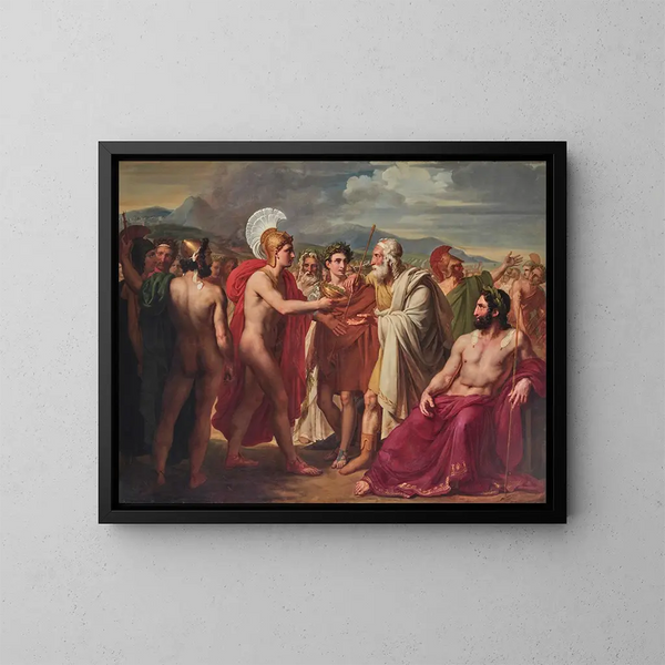 Achille-maleri, der præsenterer visdommens pris for Nestor - Charles-Philippe Auguste Larivière — indrammet kunstværk på væggen