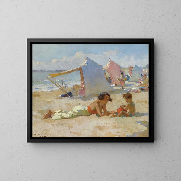 Jouer sur la plage (Konflikt af tilfælde) - Charles Atamian — indrammet kunstværk på væggen