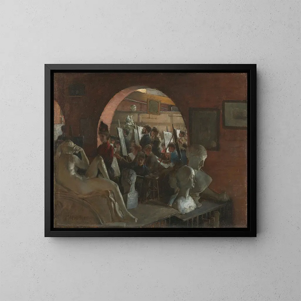 et soveværelse i Art Students League - Charles Courtney Curran — indrammet kunstværk på væggen