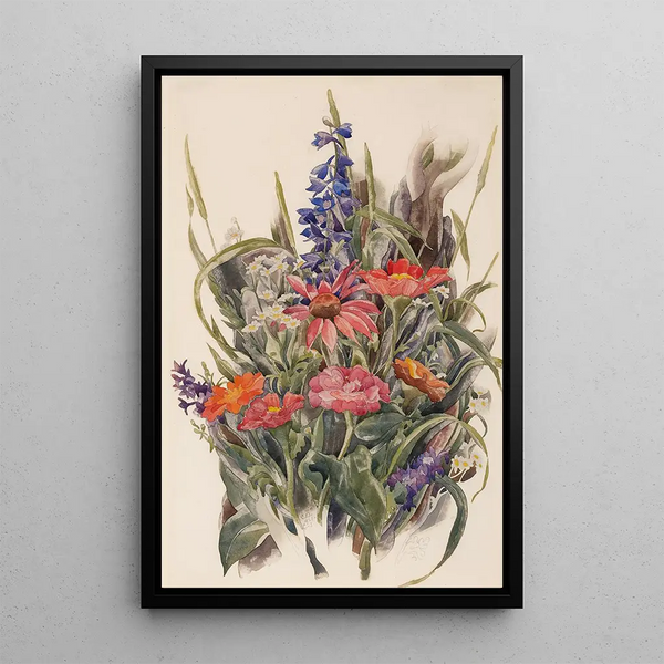 Reproduktion af maleriet Zinnias, delphiniums og margueritter - Charles Demuth