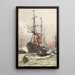 Charles Edward Dixon - The Aurania Under Escort As She Leaves The Harbour At Liverpool.webp