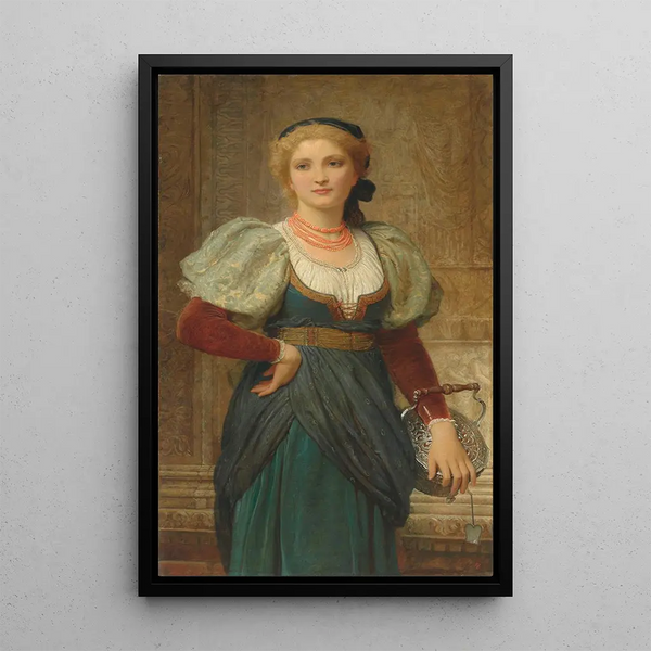 Portrait af en dame med et koralhalsbånd - Charles Edward Perugini — indrammet kunstværk på væggen