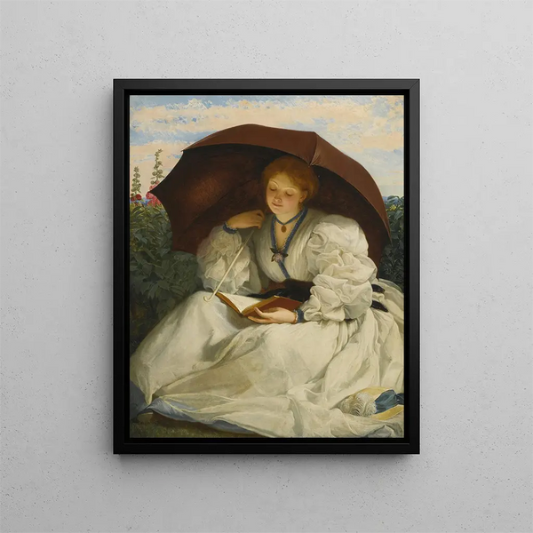 Læsning en solrig eftermiddag - Charles Edward Perugini — indrammet kunstværk på væggen