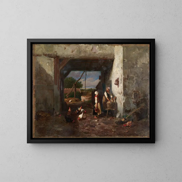 Cour de poules - Charles Émile Jacque — indrammet kunstværk på væggen