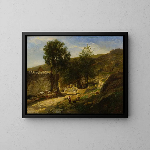 Entrée du village - Charles François Daubigny — indrammet kunstværk på væggen