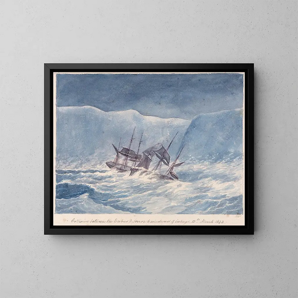 Collision mellem Erebus og Terror i isbjerge, 13. marts 1842 - Charles Hamilton Smith — indrammet kunstværk på væggen