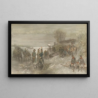 Charles Rochussen - Franse troepen trekken over een bevroren rivier.webp