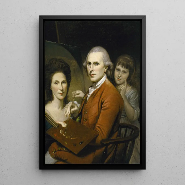 Selvportræt med Angelica og portræt af Rachel - Charles Willson Peale — indrammet kunstværk på væggen