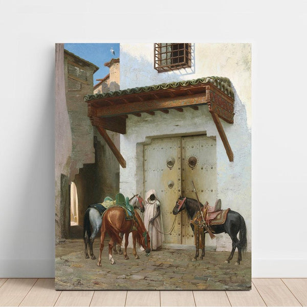 Reproduktion af maleriet af et heste maleri "Chevaux Tenus par un Esclave (La Halte)" - Jean-Léon Gérôme