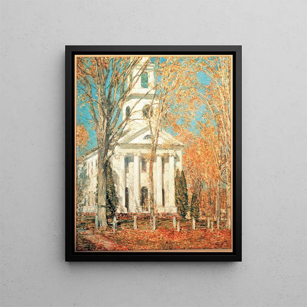 Kirke i Old Lyme, Connecticut - Childe Hassam — indrammet kunstværk på væggen