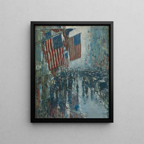 regnvejrsdag på Fifth Avenue - Childe Hassam — indrammet kunstværk på væggen