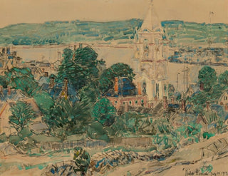 Studie til beklædningen af den Første Baptistskirke i Gloucester - Childe Hassam — visning af kunstværket