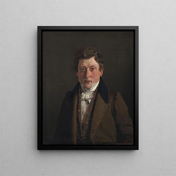 Portrait af kunstnerens fætter og svoger, købmand Christian Petersen - Christen Købke — indrammet kunstværk på væggen