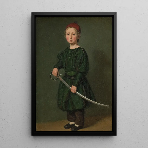 En af kunstnerens sønner - Christian Albrecht Jensen — indrammet kunstværk på væggen