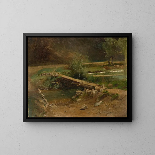 Pont sur un ruisseau - Christian Friedrich Gille — indrammet kunstværk på væggen