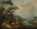 Et landskab ved Rhinen med en færge nær Bonn, Rolandsbogen, Drachenfels og Nonnenwerth-øen i det fjerne - Christian Georg Schütz den Ældre — visning af kunstværket