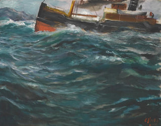 Et skib i et stormfuldt hav - Christian Krohg — visning af kunstværket