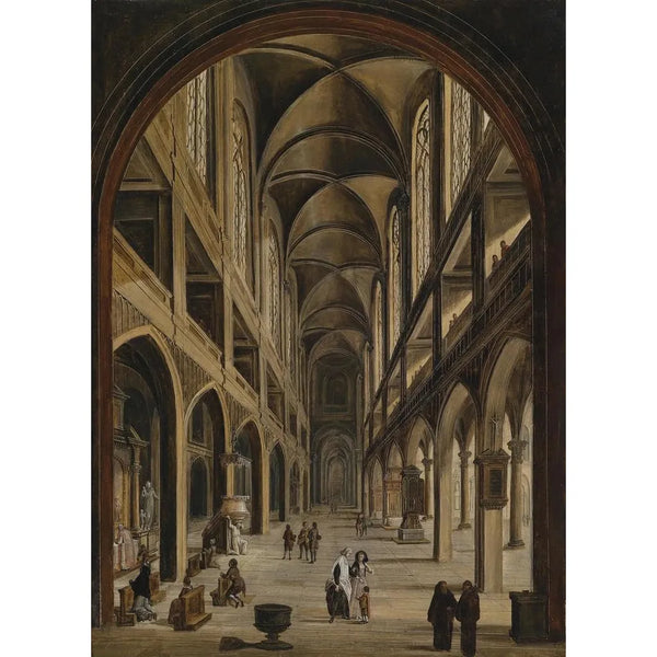 Indretningsmaleri af kirkeinteriør - Christian Stöcklin — indrammet kunstværk på væggen