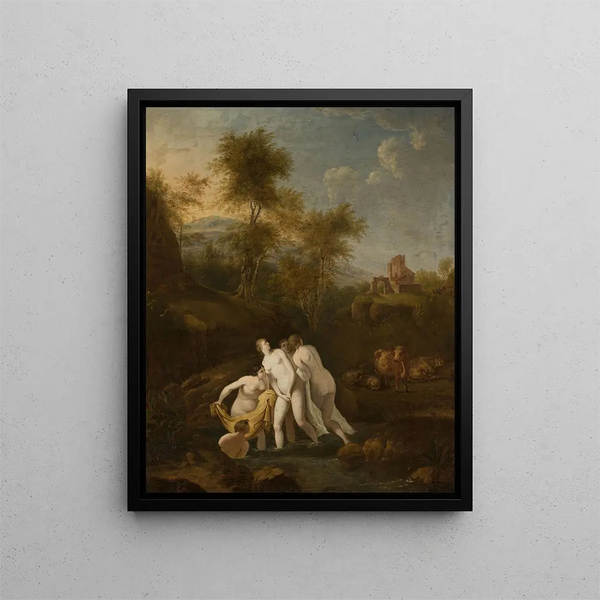 Badeværelse af nymfer - Christian Wilhelm Ernst Dietrich — indrammet kunstværk på væggen