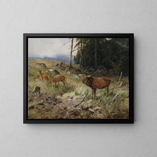 Christoffer Drathmann - Rhrender Hirsch und Rehe am Waldrand.webp