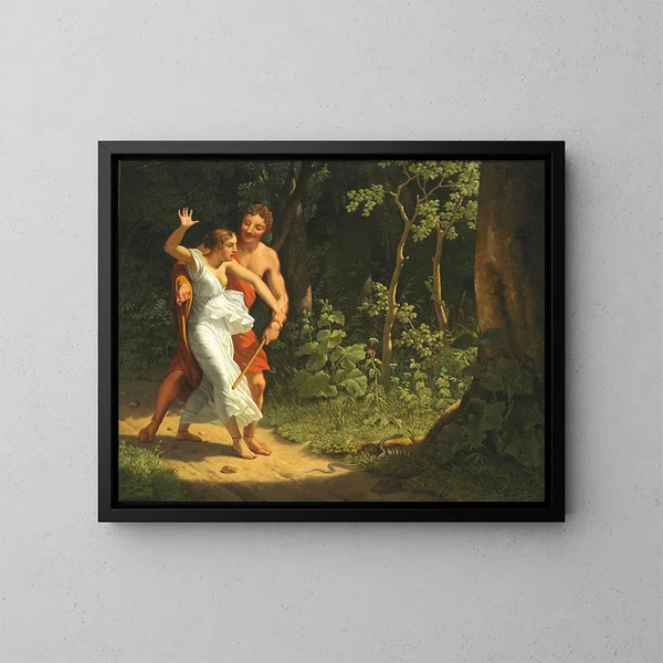 En scene af forførelse i en skov - Christoffer Wilhelm Eckersberg — indrammet kunstværk på væggen