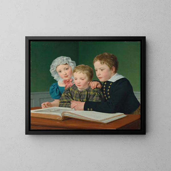 Portrait af børnene af CF Holms: Adam, Vilhelm, Pauline, Frederikke og Johan Chr Julius - Christoffer Wilhelm Eckersberg — indrammet kunstværk på væggen